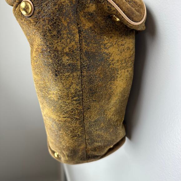 Michael Kors Womens MK Logo Distressed Burnt Gold/Brown Satchel Shoulder Bag - Picture 6 of 9